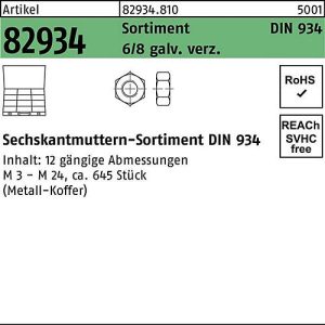 Muttersortiment DIN 934, 45-teilig, galv. verzinkt, Sechskantmuttern, REYHER Artikel 82934
