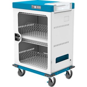Notebook-Ladewagen Good Connections GEMMA N32C, für 32 Geräte, USB-C mit 65 W pro Port, abschließbar, weiß-blau