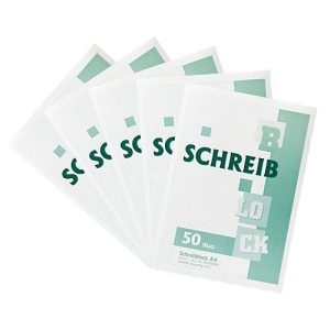 Notizblock, kariert, DIN A4, 50 Blatt, ohne Lochung, Recycling-Papier, weiß, 5 Stück Notizblock, kariert, DIN A4, 50 Blatt, ohne Lochung, Recycling-Papier, weiß, 5 Stück