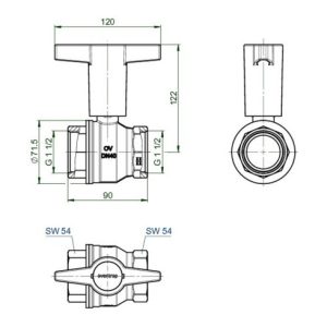 Oventrop Knebelgriff-Kugelhahn Optibal PN 16, Messing DN 40, 1 1/2″ IG