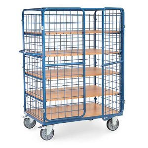 Paketwagen fetra®, 5 Etagen, Drahtgitter mit abschließbaren Doppelflügeltüren, bis 600 kg, L 1200 x B 800 mm