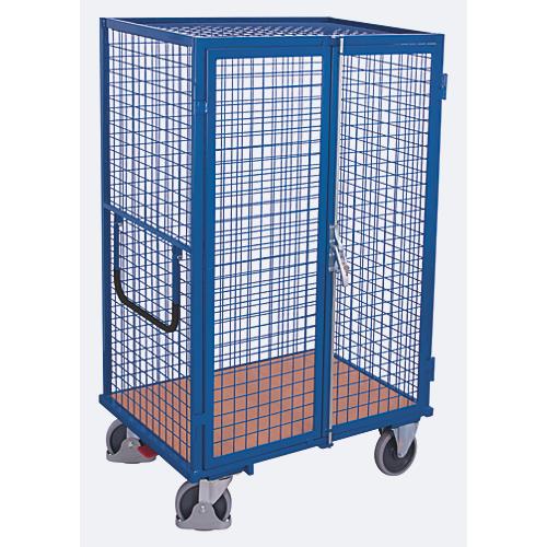Paketwagen, Stahl/MDF-Platte, Enzianblau/Buche-Dekor, 1 Etage, 1045 x 685 mm, Dach und Doppelflügeltür, abschließbar, EasySTOP, bis 500 kg