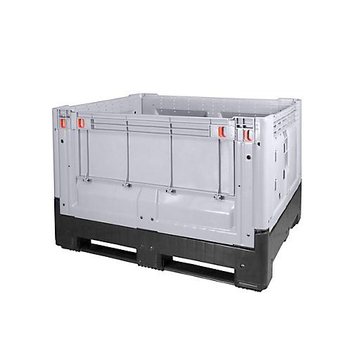 Palettenbox Big Box 670 l, B 1200 x T 1000 x H 800 mm, geschlossen, klappbar, silbergrau, 3 Kufen