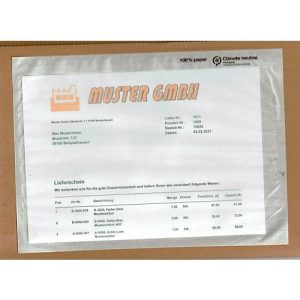 Papier-Dokumententasche/Lieferscheintasche SecurePack, C5, Fenster links, ohne Aufdruck, Öffnung oben, selbstklebend, 100 % recycelbares Pergaminpapier, transparent, 250 Stück