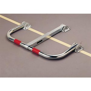Parksperre Mottez B307C, klappbar, abschließbar, automatische Verriegelung, mit 2 roten Markierungsbändern, Bodenmontage, Stahrohr, silber-rot Parksperre Mottez B307C, klappbar, abschließbar, automatische Verriegelung, mit 2 roten Markierungsbändern, Bodenmontage, Stahrohr, silber-rot