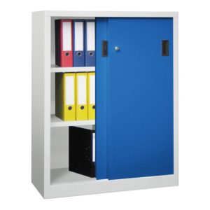 Pavoy Schiebetürenschrank H1200 x B1000 x T500, Böden gepulvert, Korpus Lichtgrau/ Front Enzianblau