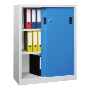 Pavoy Schiebetürenschrank H1200 x B1000 x T500, Böden gepulvert, Korpus Lichtgrau/ Front Lichtblau