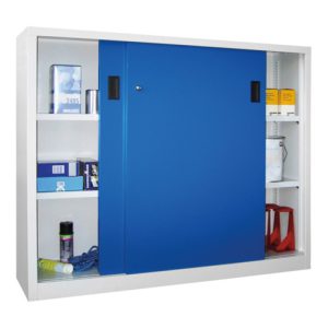 Pavoy Schiebetürenschrank H1200 x B1500 x T400, Böden gepulvert, Korpus Lichtgrau/ Front Enzianblau