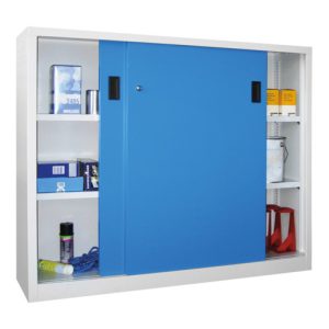 Pavoy Schiebetürenschrank H1200 x B1500 x T400, Böden gepulvert, Korpus Lichtgrau/ Front Lichtblau
