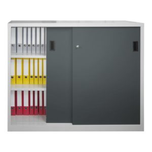 Pavoy Schiebetürenschrank H1200 x B1500 x T600, Böden verzinkt, Korpus Lichtgrau/ Front Anthrazitgrau