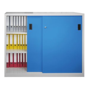 Pavoy Schiebetürenschrank H1200 x B1500 x T600, Böden verzinkt, Korpus Lichtgrau/ Front Lichtblau