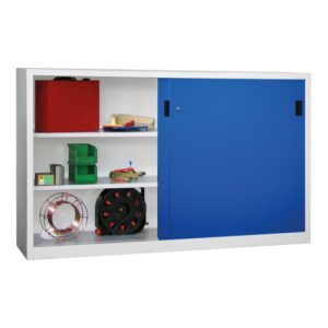 Pavoy Schiebetürenschrank H1200 x B2000 x T400, Böden gepulvert, Korpus Lichtgrau/ Front Enzianblau