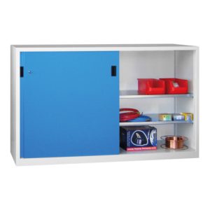 Pavoy Schiebetürenschrank H1200 x B2000 x T600, Böden verzinkt, Korpus Lichtgrau/ Front Lichtblau