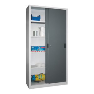 Pavoy Schiebetürenschrank H1950 x B1000 x T400, Böden verzinkt, Korpus Lichtgrau/ Front Anthrazitgrau