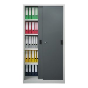 Pavoy Schiebetürenschrank H1950 x B1000 x T500, Böden verzinkt, Korpus Lichtgrau/ Front Anthrazitgrau