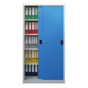 Pavoy Schiebetürenschrank H1950 x B1000 x T500, Böden verzinkt, Korpus Lichtgrau/ Front Lichtblau