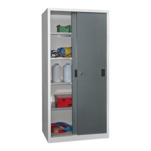 Pavoy Schiebetürenschrank H1950 x B1000 x T600, Böden verzinkt, Korpus Lichtgrau/ Front Anthrazitgrau