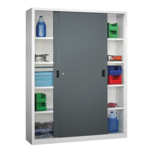 Pavoy Schiebetürenschrank H1950 x B1500 x T400, Böden verzinkt, Korpus Lichtgrau/ Front Anthrazitgrau