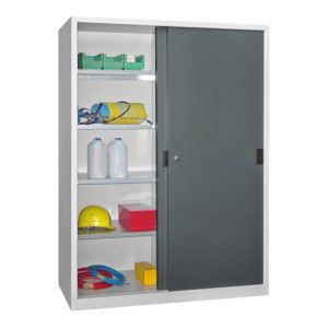 Pavoy Schiebetürenschrank H1950 x B1500 x T500, Böden verzinkt, Korpus Lichtgrau/ Front Anthrazitgrau