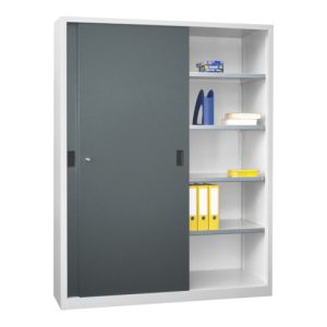Pavoy Schiebetürenschrank H1950 x B1500 x T600, Böden verzinkt, Korpus Lichtgrau/ Front Anthrazitgrau