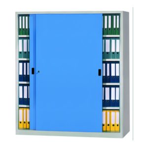 Pavoy Schiebetürenschrank H1950 x B2000 x T400, Böden verzinkt, Korpus Lichtgrau/ Front Lichtblau