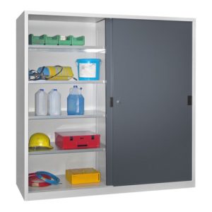 Pavoy Schiebetürenschrank H1950 x B2000 x T500, Böden verzinkt, Korpus Lichtgrau/ Front Anthrazitgrau