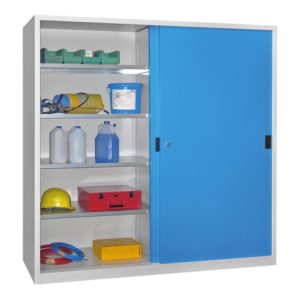 Pavoy Schiebetürenschrank H1950 x B2000 x T500, Böden verzinkt, Korpus Lichtgrau/ Front Lichtblau