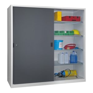 Pavoy Schiebetürenschrank H1950 x B2000 x T600, Böden verzinkt, Korpus Lichtgrau/ Front Anthrazitgrau