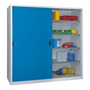 Pavoy Schiebetürenschrank H1950 x B2000 x T600, Böden verzinkt, Korpus Lichtgrau/ Front Lichtblau