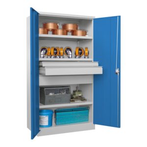 Pavoy Schwerlastschrank, 3 Fachböden a 200 kg, 3 Schubladen, RAL 7035/5012