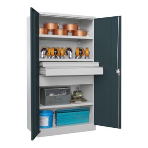 Pavoy Schwerlastschrank, 3 Fachböden a 200 kg, 3 Schubladen, RAL 7035/7016
