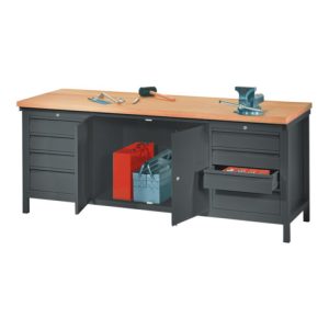 Pavoy Stahl-Werkbank 2000 mm, 2 x 4 Schubladen, 1 Schrank, Korpus / Front Anthrazitgrau