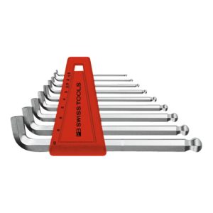 PB Swiss Tools Sechskant-Winkelschraubendreher-Satz, mit Kugelkopf und kurzem Schenkel, verchromt, 9-teilig