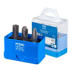 PFERD Hartmetall Frässtift Set 1507 3-tlg. Zahnung 3 PLUS Ø 12mm Schaft-Ø 6 mm universal mittel kreuzverzahnt