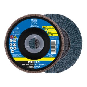 PFERD POLIFAN Fächerscheibe PFC 125×22,23 mm konisch Z40 Startlinie START STEELOX Stahl/Edelstahl