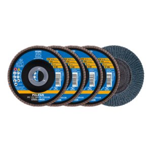 PFERD POLIFAN Fächerscheiben Set PFC 125 konisch Z40/60/80/120 PSF STEELOX für Stahl/Edelstahl