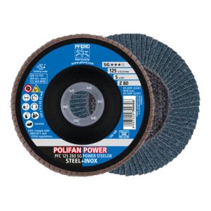 PFERD POLIFAN POWER Fächerscheibe PFC 125×22,23 mm konisch Z80 SG STEELOX Stahl/Edelstahl
