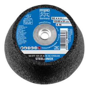 PFERD Schleiftopf ETT 125×25 mm M14 Leistungslinie SG STEELOX für Stahl/Edelstahl