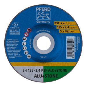 PFERD Trennscheibe EH 125×2,4×22,23 mm gekröpft Uni.-Linie PSF ALU+STONE für Alu/NE-Met./Stein (10)