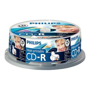 Philips CR7D5JB25 – 25 x CD-R – 700 MB (80 Min) 52x – mit Tintenstrahldrucker bedruckbare Oberfläche – Spindel