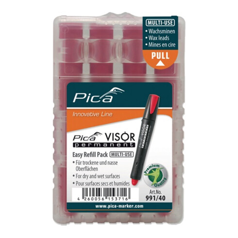 Pica Minenset 4 tlg. rot wasserfeste Signierkreide Visor perman. Minen 991/40