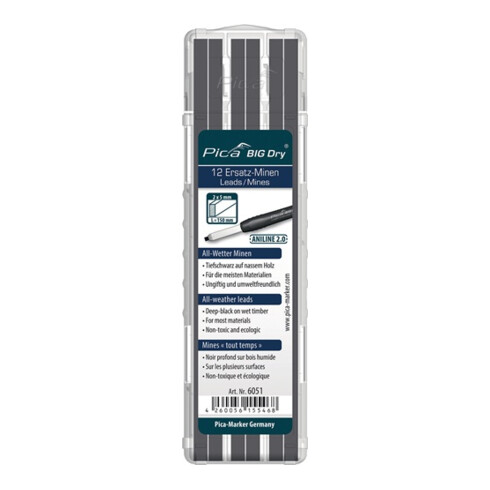 Pica Minenset f.Zimmermannsbleistift 12 teilig graphit/black BIG Dry 6051
