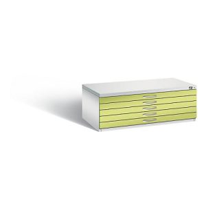Planschrank aus Stahl, für Formate bis DIN A1, 5 Schubladen, lichtgrau/grün