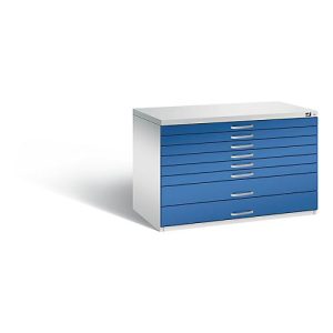 Planschrank aus Stahl, für Formate bis DIN A1, 8 Schubladen Planschrank aus Stahl, für Formate bis DIN A1, 8 Schubladen