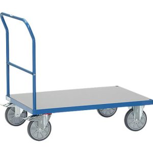 Plattformwagen fetra®, Schiebebügel, Lenk- & Bockrollen, bis 600 kg, Ladefläche aus Hart-PVC mit L 850 x B 500 mm