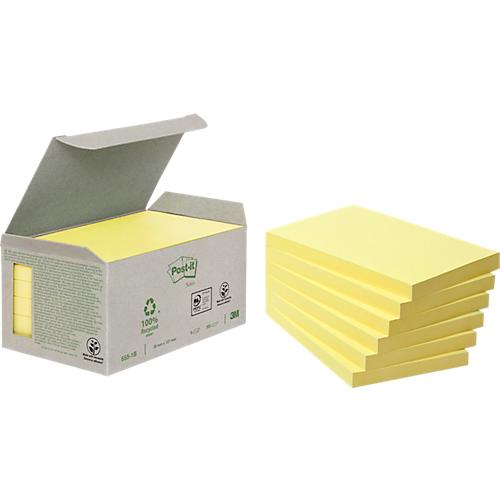 Post-it® Haftnotizen, Recycling-Papier, 127 mm x 76 mm, 6 x 100 Blatt, gelb