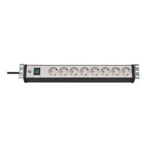 Premium-Line 19″ Steckdosenleiste für Schaltschränke 8-fach schwarz/lichtgrau 3m H05VV-F 3G1,5 19″-Format