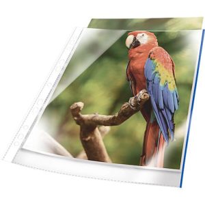 Prospekthüllen, DIN A4, glasklar, dokumentenecht, verstärkte Universallochung, mit blauen Rand, 10 Stück
