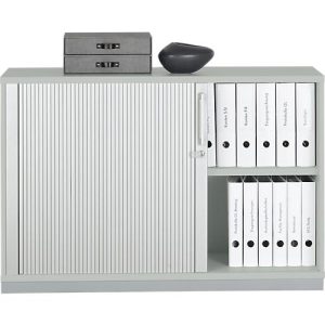 Querrollladenschrank Tetris Wood, 2 OH, abschließbar, mit Sockel, B 1200 x T 421 x H 800 mm, lichtgrau