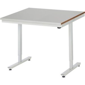 Rau Arbeitstisch Adlatus, elektrisch höhenverstellbar, 25 mm MDF-Platte, Edelstahlbelag, bis 150 kg, B 1000 x T 800 x H 720-1120 mm, silber/lichtgrau